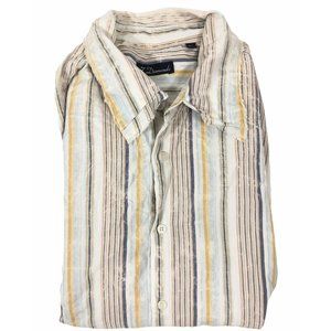 7 Diamond Y2K Mens Shirt XL White Blue Yellow Striped Distressed Long Sleeve